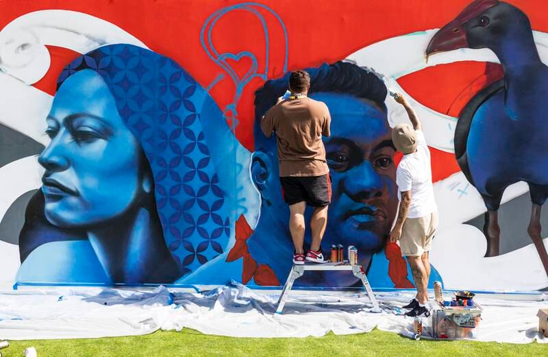 Five Kiwi artists joined forces at Expo 2020 Dubai to create a 20-metre mural that reflects New Zealand’s vibrant street art.
