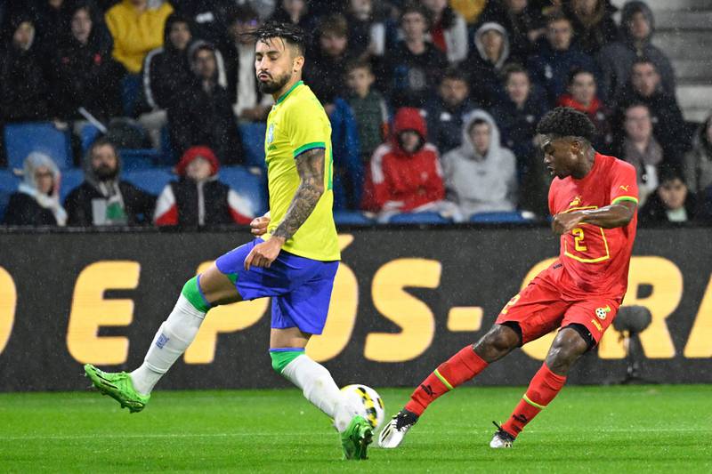 Ghana's midfielder Tariq Lamptey in action against Brazil and at The Oceane Stadium in Le Havre, northern France on September 23, 2022. AFP