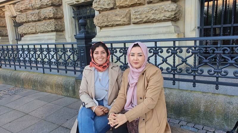 Maryam Saghari and Nasrin Ghulami, who live in Hamburg and have worked to help Afghans trying to flee. Tim Stickings/The National