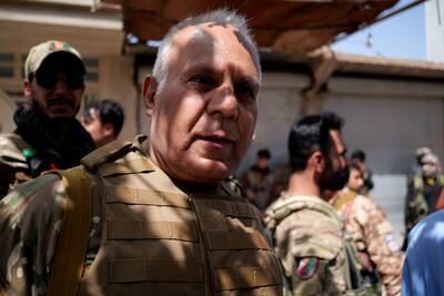 Herat governor Abdul Saboor Qani on the front line to the south of Herat.