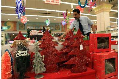 A Christmas shopping stall at Khalidiya mall in Abu Dhabi.