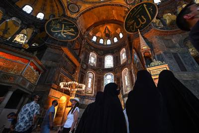 People visit Hagia Sophia museum in Istanbul. Turkey’s top administrative court announced its decision to revoke the 1,500-year-old former cathedral’s status as a museum.  AFP
