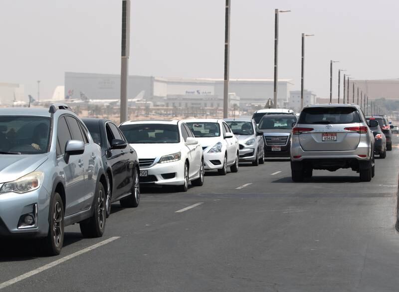 Bumper-to-bumper traffic outside Biogenix Labs in Masdar City. Victor Besa/The National