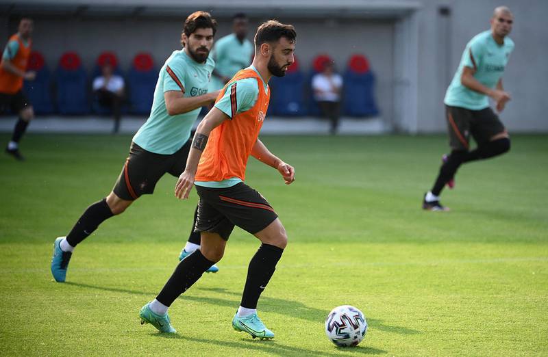 Portugal's midfielder Bruno Fernandes takes part in a training session. AFP