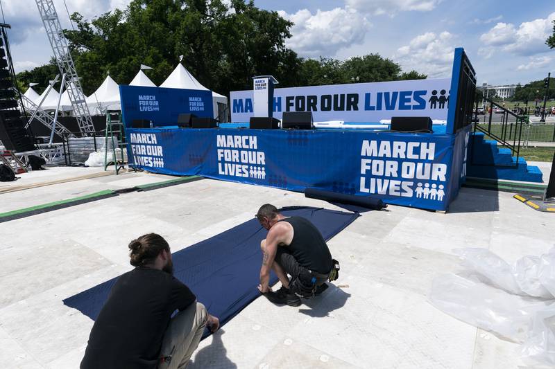 A stage is set up for the March for Our Lives ahead of June 11. AP