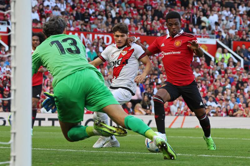 Manchester United's Ivorian midfielder Amad Diallo scores the opening goal against Rayo Vallecano. AFP