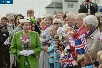 1990: The queen on a walkabout in Reykjavik, during a three-day state visit to Iceland.