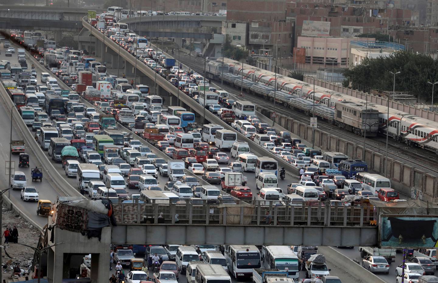 A traffic jam in the Shubra El Kheima district in Greater Cairo. Reuters 