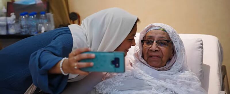 Saudi astronaut Rayyanah Barnawi with her grandmother. Photo: Axiom Space