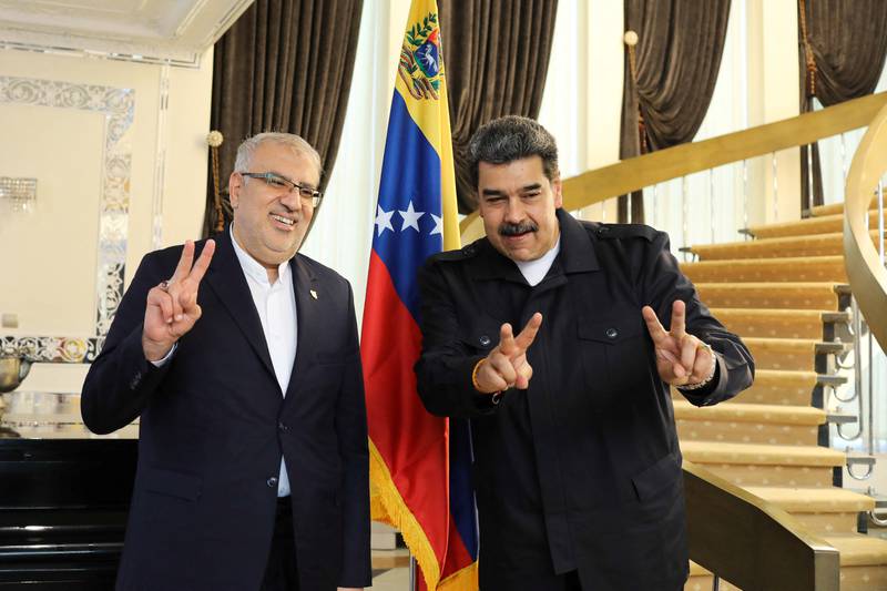 Iranian Oil Minister Javad Owji, left, meeting Venezuelan President Nicolas Maduro, in Tehran in June.  Reuters