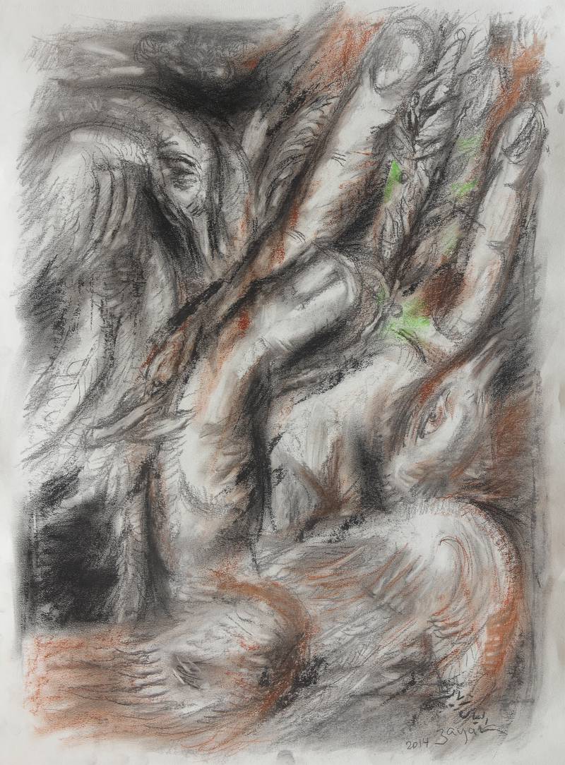 Study, 2014, Charcoal and Pastel on Paper, 75 x 53 cm -- Handouts from the Elias Zayat show at Green Art Gallery in Dubai, Sept. 2015. A&L story by Myrna Ayad.
CREDIT: Courtesy Green Art Gallery *** Local Caption ***  IMG_7843.jpg