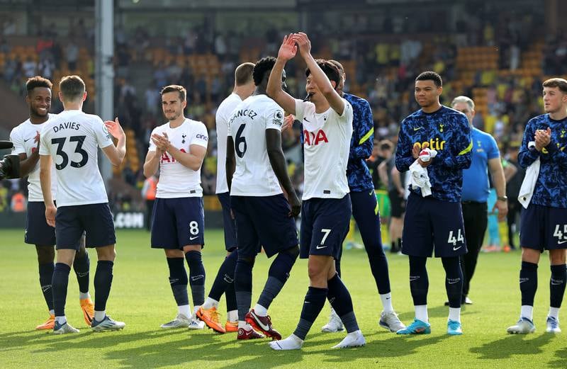 Son Heung-Min applauds the crowd after Tottenham's win over Norwich. Getty