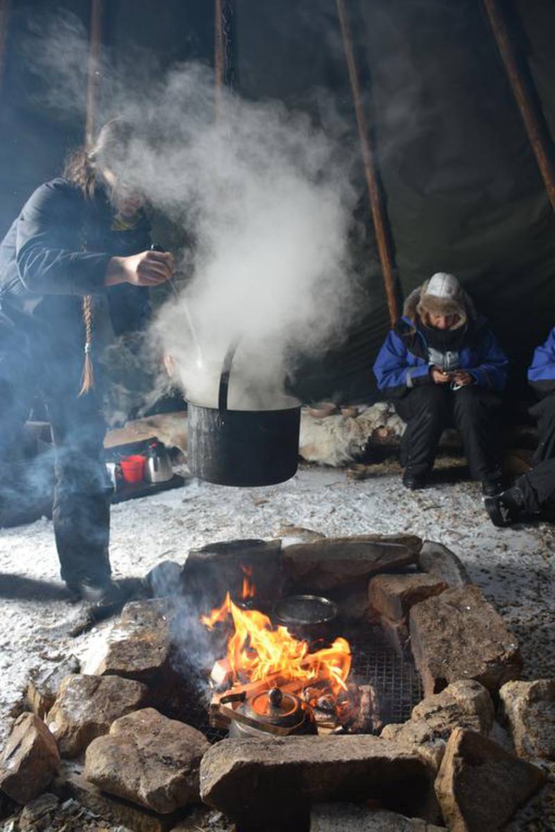 Stopping for a soup break between horseriding and husky sledding.  Photo by Rosemary Behan