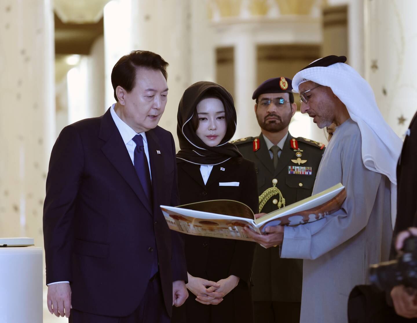 South Korean President Yoon Suk Yeol and first lady Kim Keon Hee tour the Sheikh Zayed Grand Mosque in Abu Dhabi. EPA