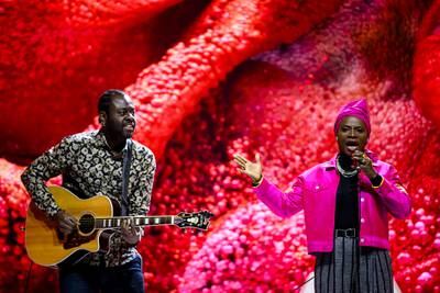 Singer Angelique Kidjo performs in Davos. EPA