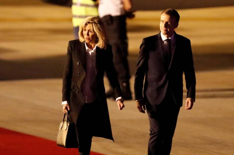 French President Emmanuel Macron and First Lady Brigitte Macron arrive in Buenos Aires. EPA