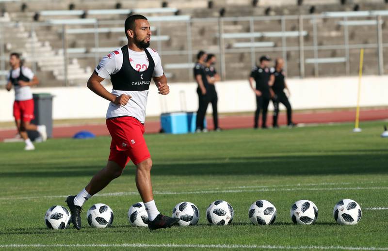 Tunisian player Naim Selliti attends a training session at the Elmanzeh stadium  in Tunis, Tunisia. Tunisian national football team resumed training on Monday.   EPA