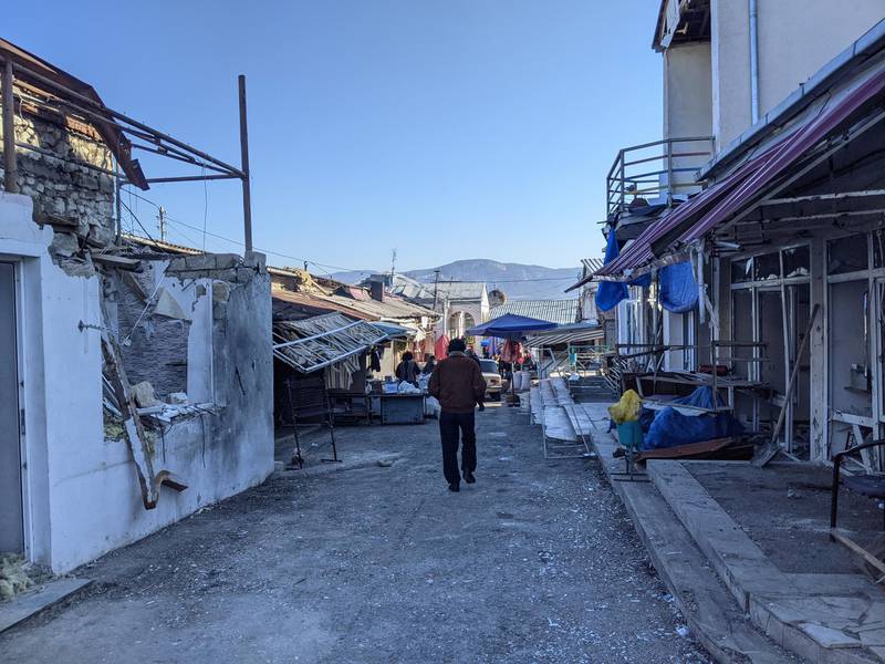 Damage to the Stepanakert market. Neil Hauer for The National
