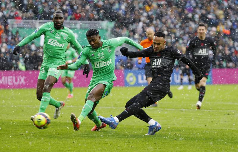 Paris Saint-Germain's Neymar shoots at goal. Reuters