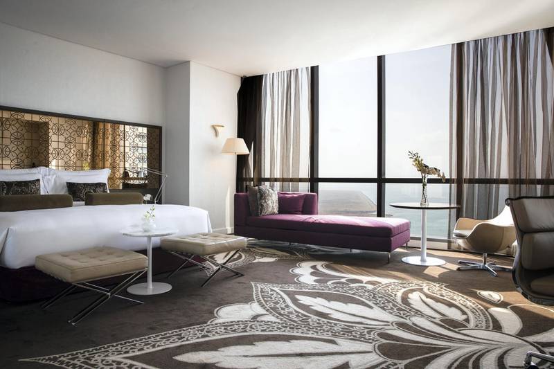 A Grand Premier Room with sea view at Conrad Abu Dhabi Etihad Towers.