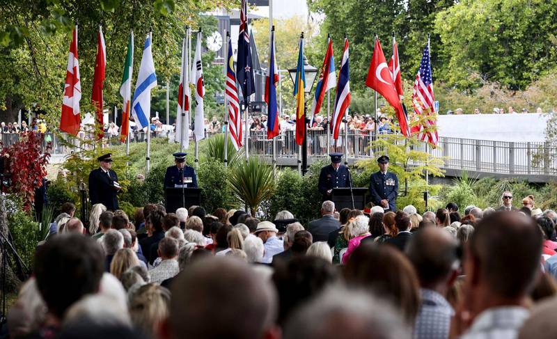 People attend the 10th anniversary memorial service for the 2011 Christchurch earthquake. AP Photo