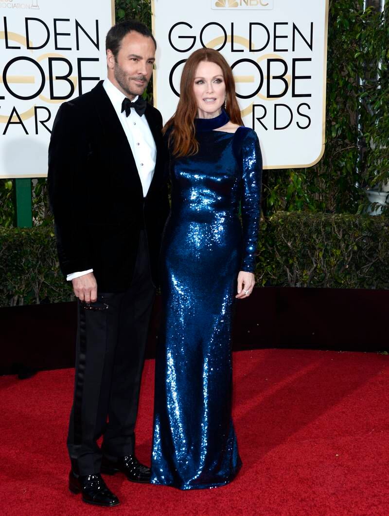 Tom Ford and Julianne Moore, in Tom Ford, arrive for the 73rd annual Golden Globe Awards at the Beverly Hilton Hotel in Beverly Hills, California, on January 10, 2016. EPA