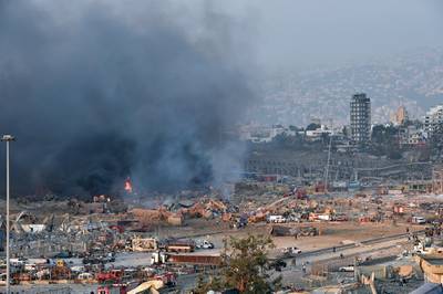 Smoke billows from an area of a large explosion that rocked the harbour area of Beirut, Lebanon. EPA