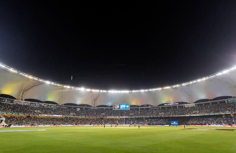 General view of the Dubai International Cricket Stadium during the game.