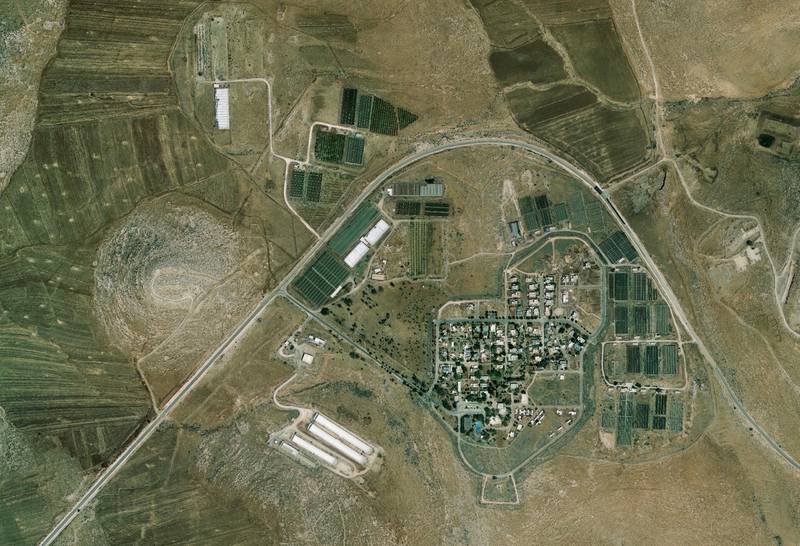A handout photo made available by the Peace Now organization showing an aerial view of the Israeli settlement of Gitit in the West Bank. EPA
