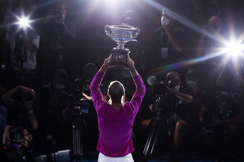 Rafael Nadal in front of photographers after his victory. AFP
