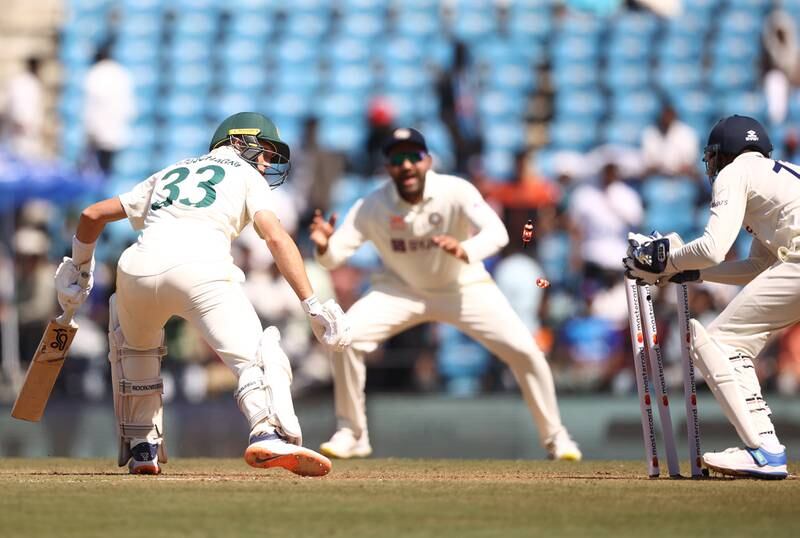 India wicketkeeper KS Bharat stumps stumps Marnus Labuschagne of Australia. Getty