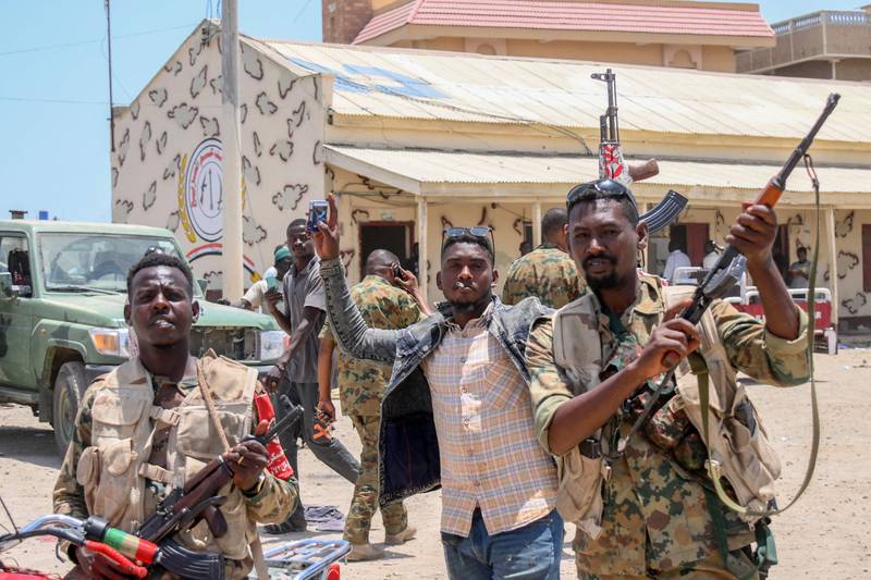 Sudanese army soldiers, loyal to Gen Abdel Fattah Al Burhan, at the Rapid Support Forces (RSF) base in the Red Sea city of Port Sudan. AFP