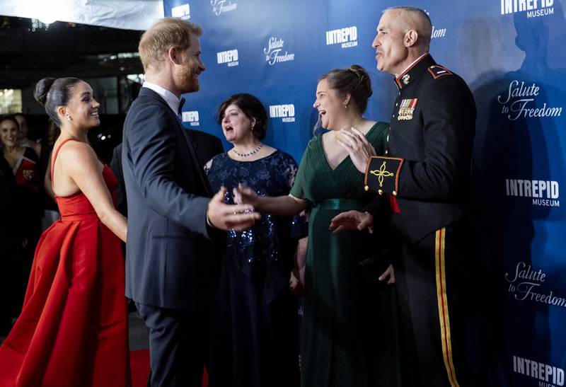 The Duke of Sussex presented the inaugural Intrepid Valor Award to five service members, veterans and their military families. AP
