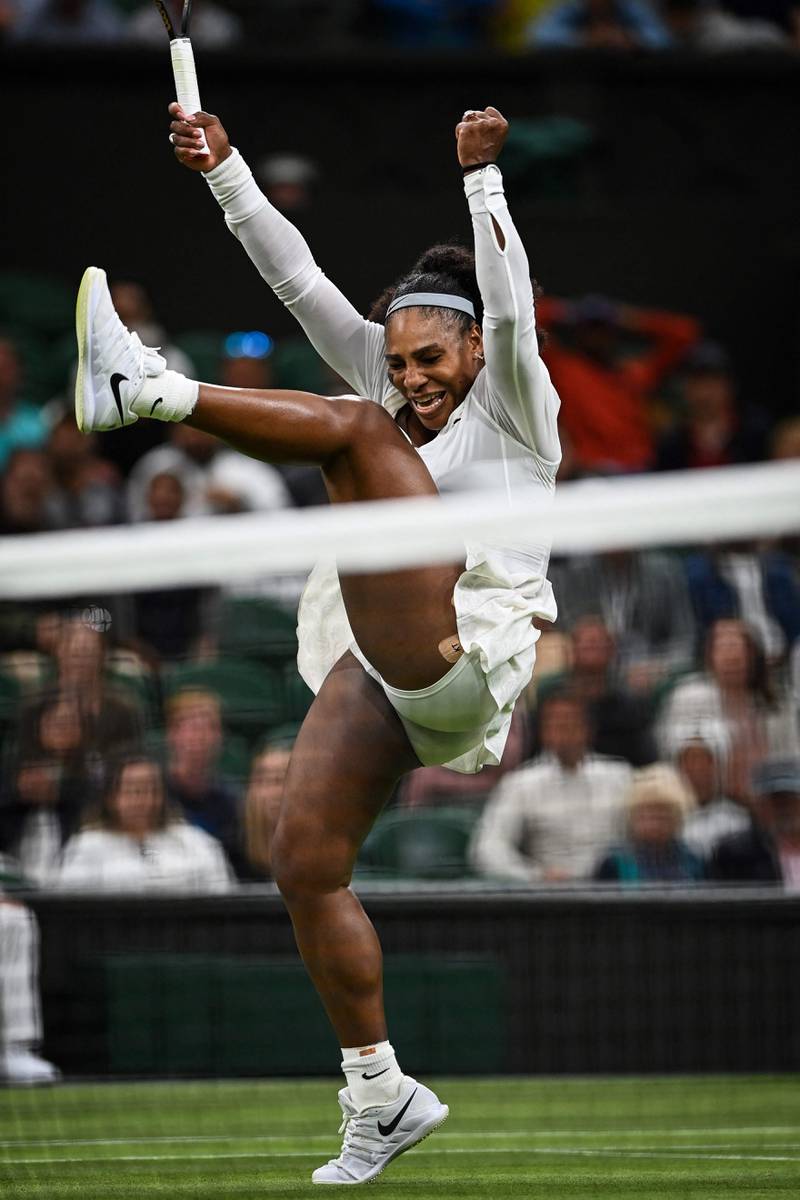 Serena Williams celebrates winning a point against France's Harmony Tan. AFP