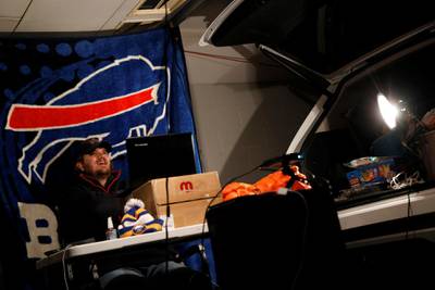 Matt Kabel, co-founder of New York City Buffalo Bills Backers, participates in the NFL Draft fan inner circle. Reuters