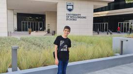 A 12-year-old Dubai attends his first day at university