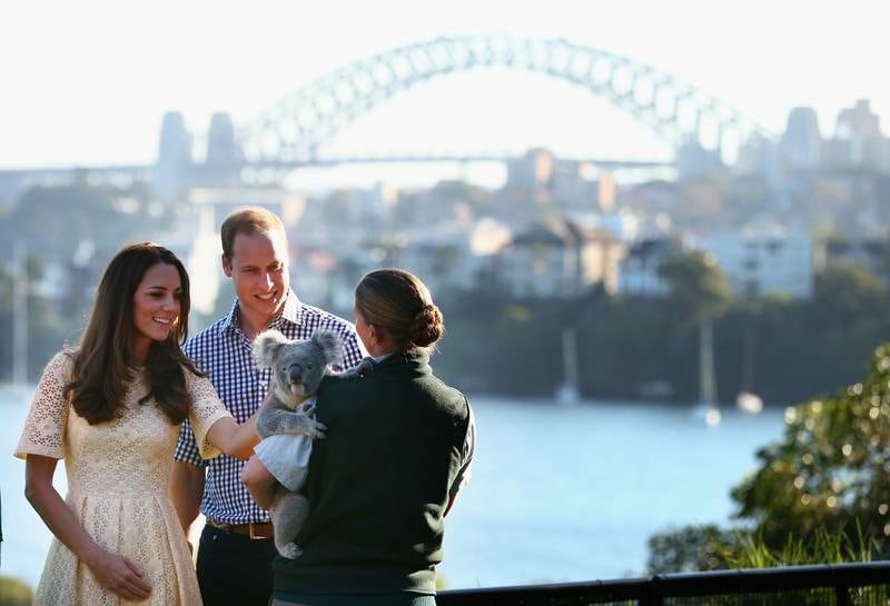 2014: Prince William and Kate meet a koala at Taronga Zoo in Sydney. The Duke and Duchess of Cambridge were on a three-week tour of Australia and New Zealand. Getty Images