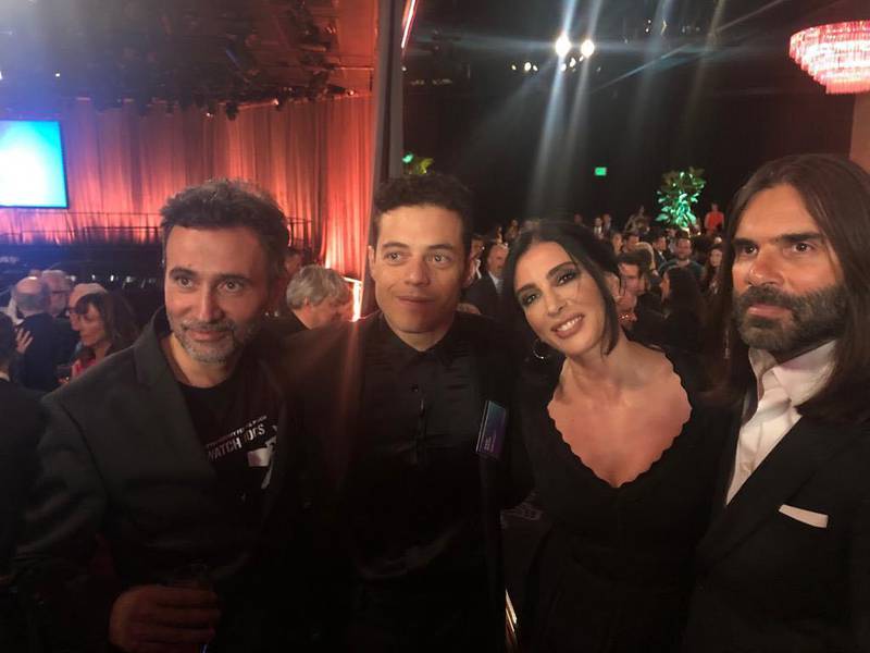 Lebanese director Nadine Labaki poses with fellow Arab world Oscar nominees, including 'Bohemian Rhapsody' star Rami Malek. Instagram / Capharnaumthefilm