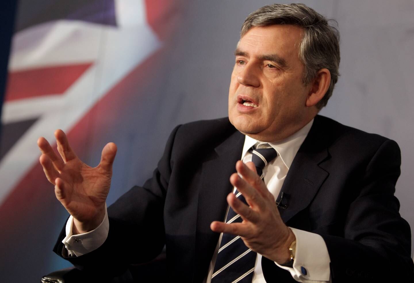 Gordon Brown answers audience questions after delivering a speech in Reading Town Hall in 2010. Getty Images