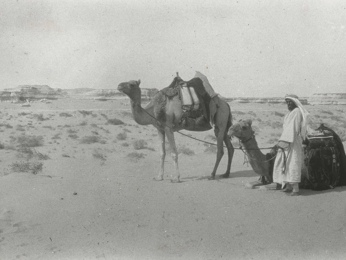 Cliffs of Jaub Al Judairat, From a set of 15 lantern slides made to illustrate a paper by H. St. John B. Philby on 'Across the Rub 'Al Khali to Ubar', read at the Society on 23rd May 1932, . Artist Harry St. John Bridger Philby. (Photo by Royal Geographical Society via Getty Images/Getty Images)
