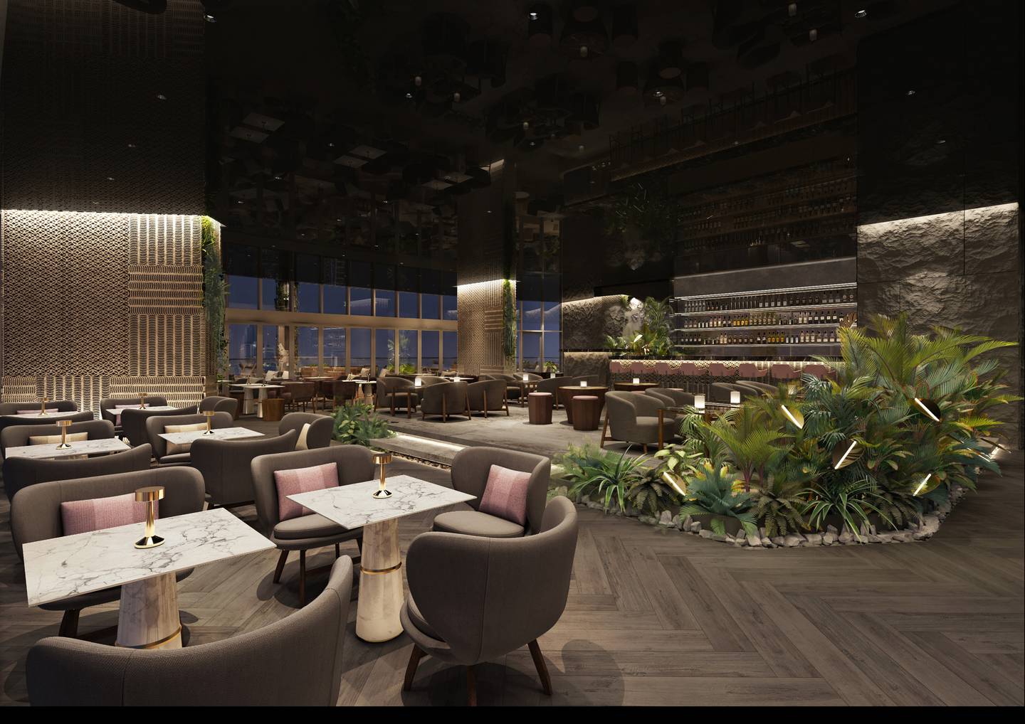 A rendering of Attiko, a rooftop resto-lounge in Dubai Marina. Photo: Attiko