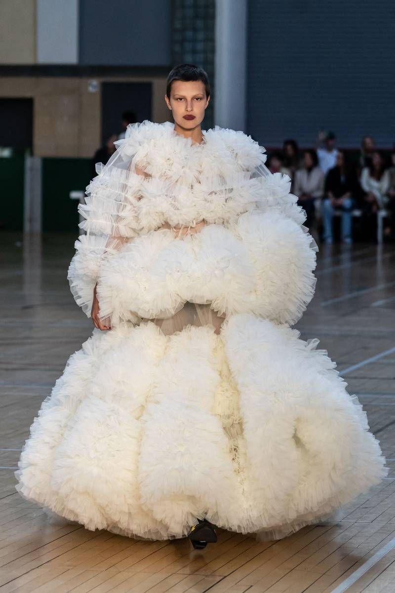 A huge gown of gathered tulle at Molly Goddard. AFP