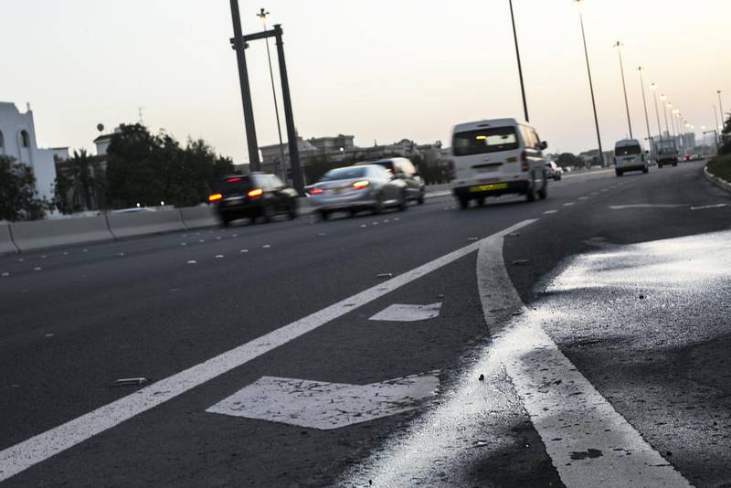 Road markings should appear brighter and easier to see to help drivers navigate the road at night, experts said. Mona Al Marzooqi/ The National 

