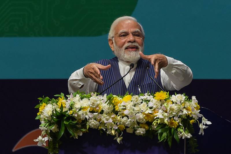India's Prime Minister Narendra Modi during the launch of 'Digital India Week 2022’ in Gandhinagar, on July 4. AFP