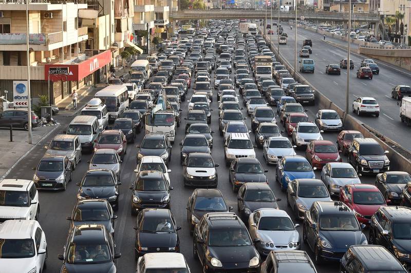 Traffic in Beirut backed up by a protest against the Lebanese government's inability to find a way out of the economic crisis crippling the country. EPA