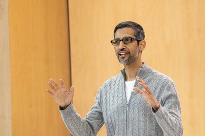 Sundar Pichai, chief executive of Google, at the company's conference in Mountain View, California. Bloomberg