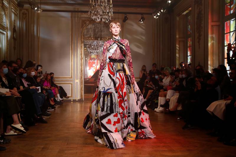 A model presents a creation from the Rochas spring/summer 2022 collection. Reuters