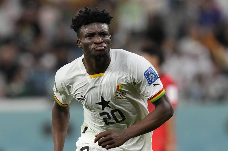 Ghana's Mohammed Kudus celebrates after scoring his side's third goal in their 3-2 World Cup win over South Korea at the Education City Stadium in Qatar, on Monday, November  28, 2022. AP