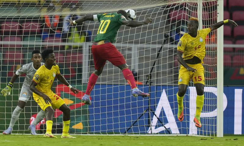 Cameroon Vincent Aboubakar heads home for Cameroon. AP
