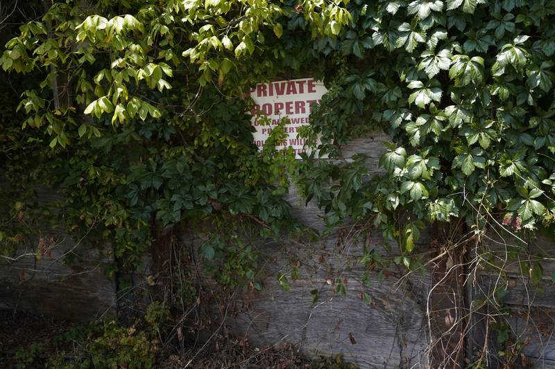 A private property sign near what was Bryant's Grocery and Meat Market in Money, Mississippi. AP